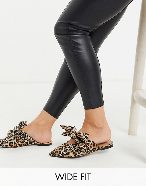ASOS DESIGN Wide Fit Letty bow slingback ballet flats in leopard