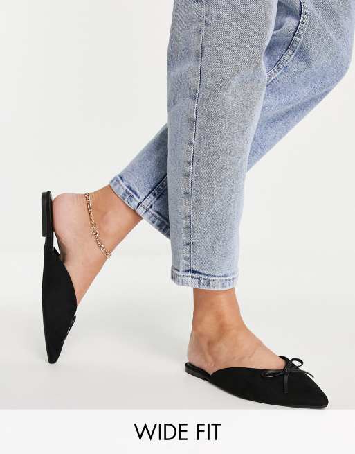 Black flat sale mules with bow