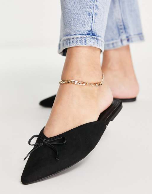 ASOS DESIGN Wide Fit Lewi pointed flat mules in black | ASOS