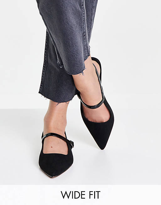 ASOS DESIGN Wide Fit Lewin pointed mary jane flats in black