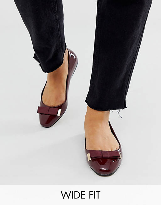 ASOS DESIGN Wide Fit Lexy bow ballet flats in oxblood | ASOS