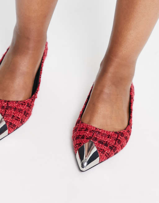 ASOS DESIGN Wide Fit – Lexy – Röda ballerinaskor i tweed med tåhätta i metall, 3 av 4