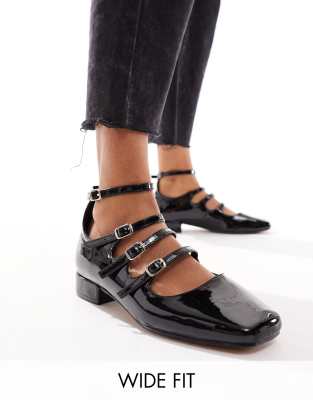 ASOS DESIGN Wide Fit - Liberty - Mary-Jane-Ballerinas in Schwarz, in weiter Passform