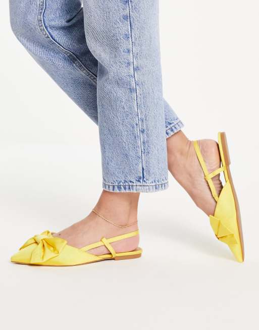 ASOS DESIGN Wide Fit Lido bow ballet flats in yellow