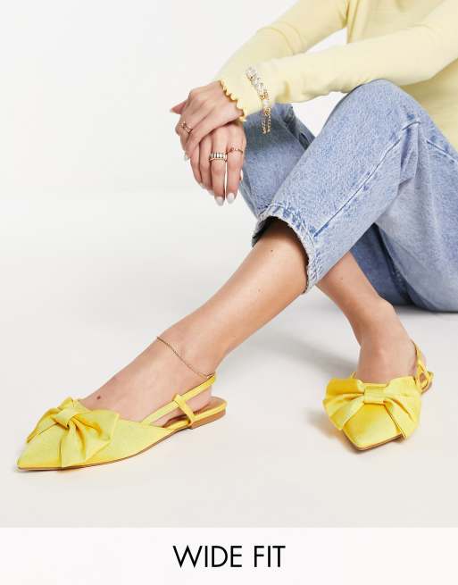 ASOS DESIGN Wide Fit – Lido – Żółte balerinki z kokardą