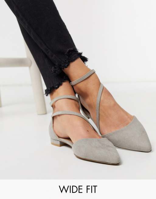 ASOS DESIGN Wide Fit Lifetime pointed ballet flats in grey