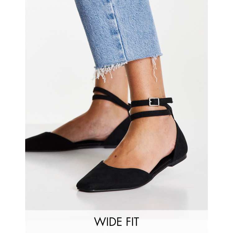 Black ballet pumps with ankle strap hot sale