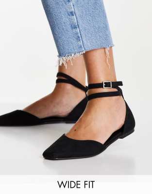 ASOS DESIGN WIDE FIT LIFT BALLET FLATS IN BLACK,L10168-04