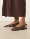 [ASOS DESIGN Wide Fit] ASOS DESIGN Wide Fit Linear buckle detail slingback ballets in leopard-Multi 2 LEOPARD