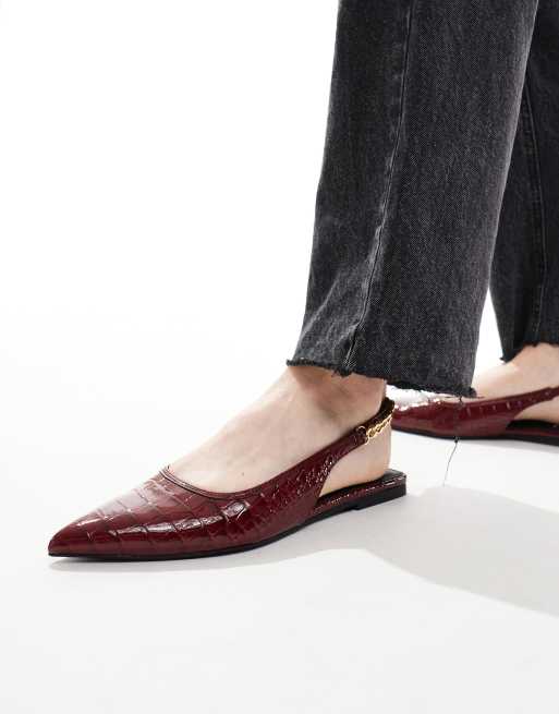 ASOS DESIGN Wide Fit - Link - Ballerine a pianta larga bordeaux coccodrillo, 4 di 4
