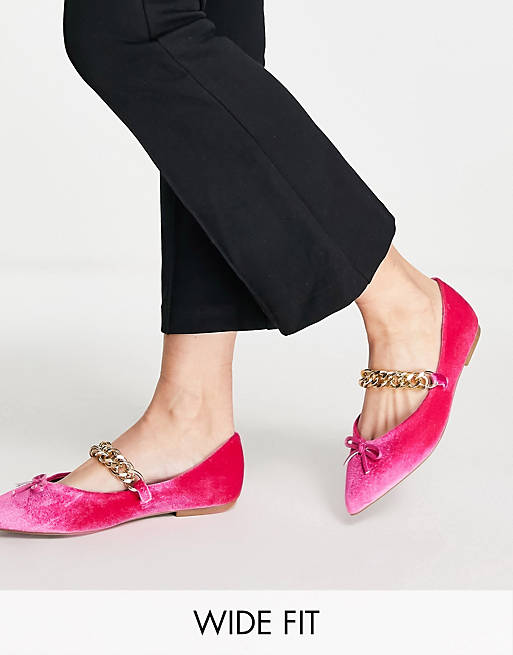Shoes Flat Shoes/Wide Fit Links chain point ballets in pink velvet 