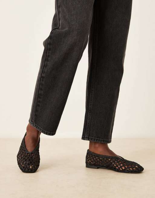 ASOS DESIGN Wide Fit Linus clean ballet flats in black weave