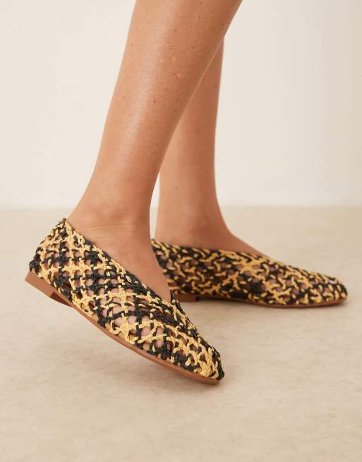 ASOS DESIGN Wide Fit Linus clean ballet flats in natural and black mix