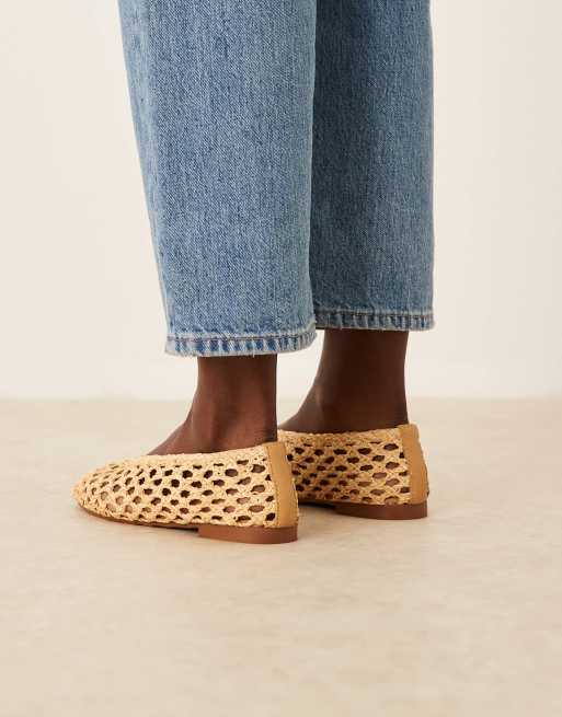 ASOS DESIGN Wide Fit Linus clean ballet flats in natural weave