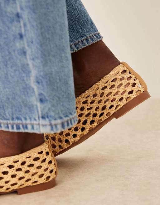 ASOS DESIGN Wide Fit Linus clean ballet flats in natural weave