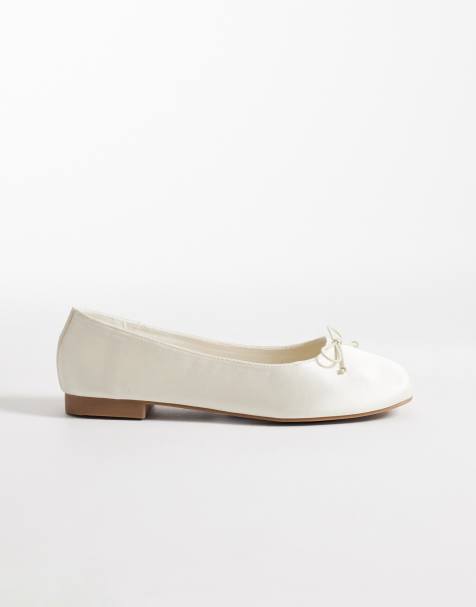 ASOS DESIGN Wide Fit - Lion - Ballerine a pianta larga con fiocco in raso color avorio - view 1