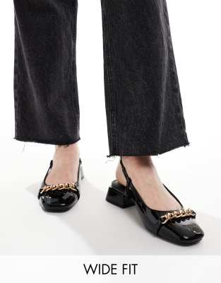 Asos Design Wide Fit Lion Slingback Ballet Flats In Black