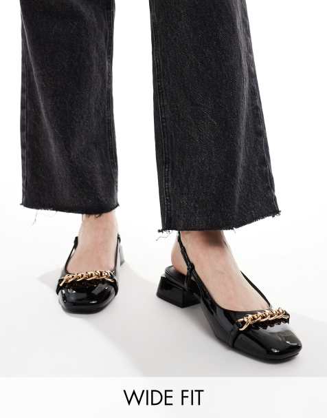 ASOS DESIGN Wide Fit Lion slingback ballet in black - view 1