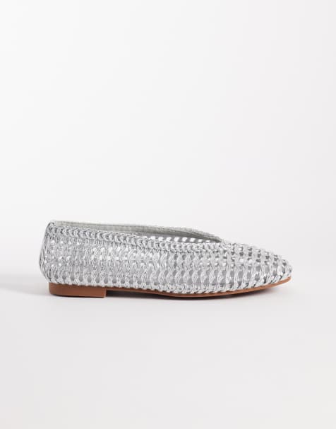 ASOS DESIGN Wide Fit Lioness weave ballet flats in silver - view 1
