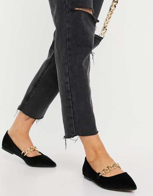 ASOS Mystery Premium Leather Chunky Flat Shoes With Chain in Black