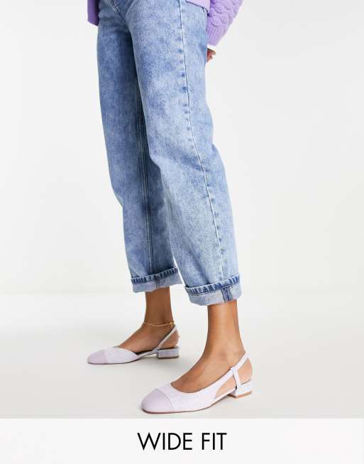 ASOS DESIGN Wide Fit – Lively – Ballerinas aus fliederfarbenem Tweed mit Fersenriemen, weite Passform