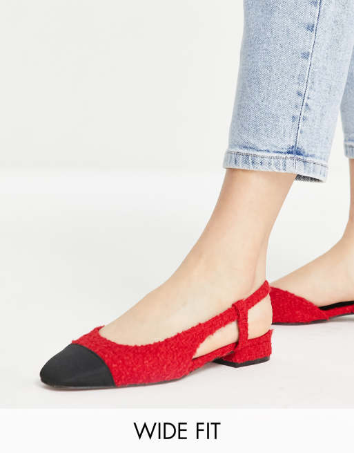 ASOS DESIGN Wide Fit – Lively – Röda ballerinaskor i tweed med hälrem och bred passform