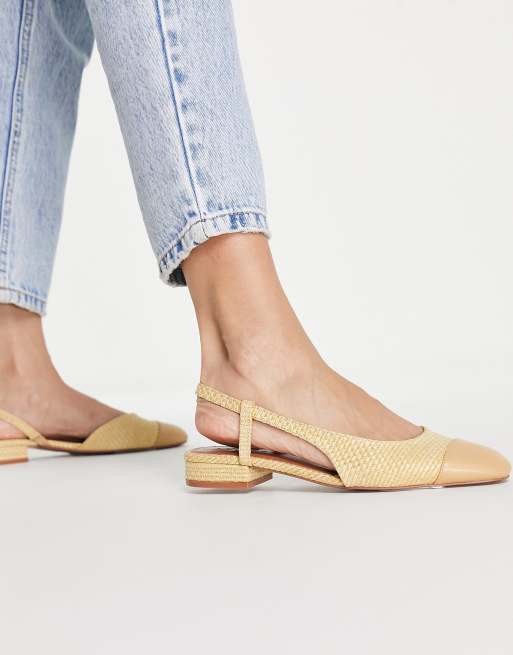 ASOS DESIGN Wide Fit Lively slingback ballet flats in natural raffia