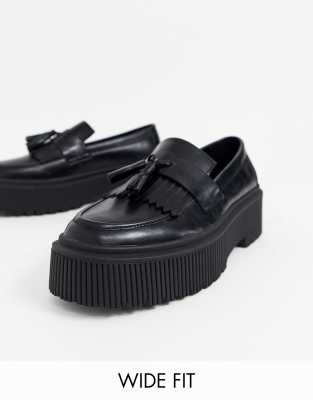 asos design militant premium chunky leather loafer flat shoes