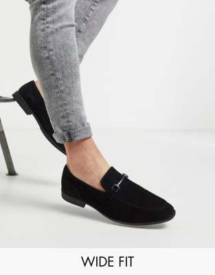 asos design loafers in black faux suede with snaffle detail