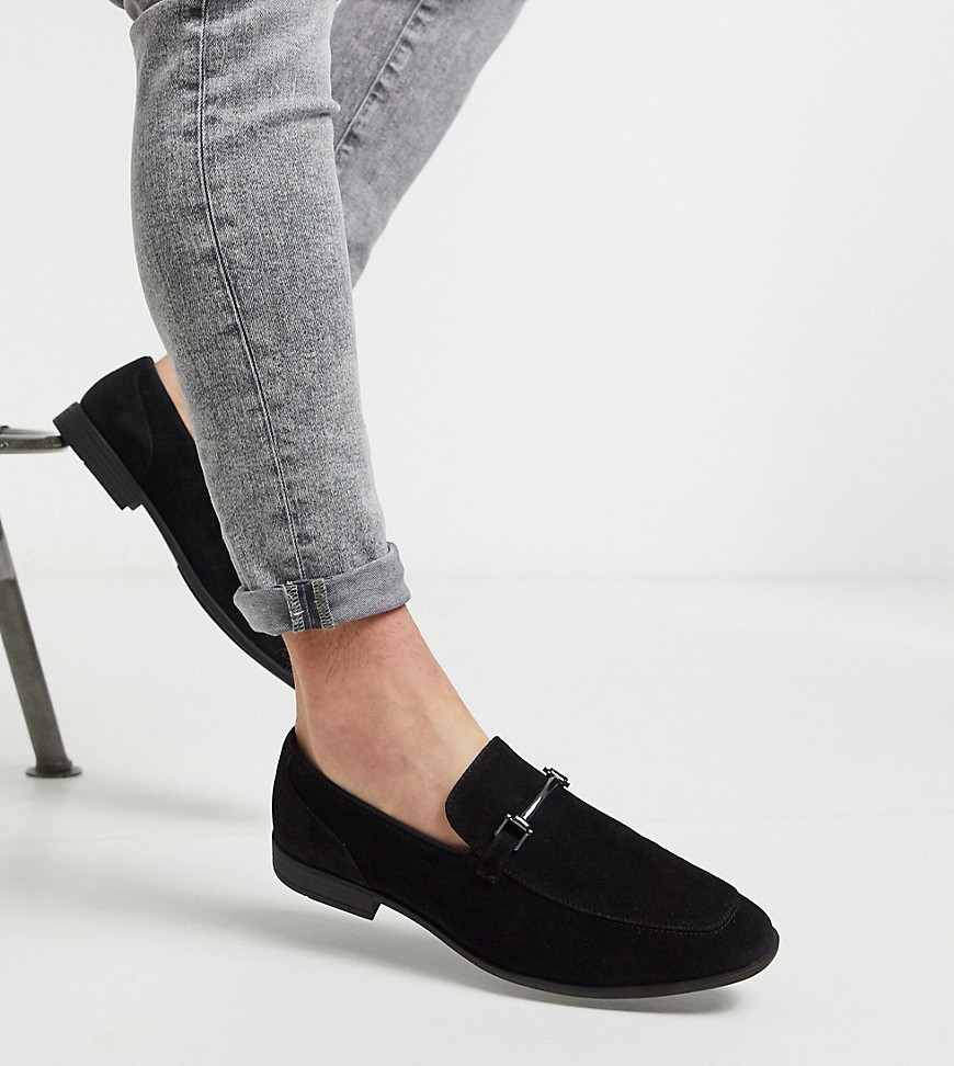 ASOS DESIGN Wide Fit loafers in black faux suede with snaffle