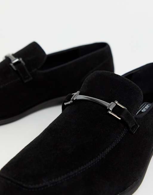 ASOS DESIGN Wide Fit loafers in black faux suede with snaffle, 2 of 4