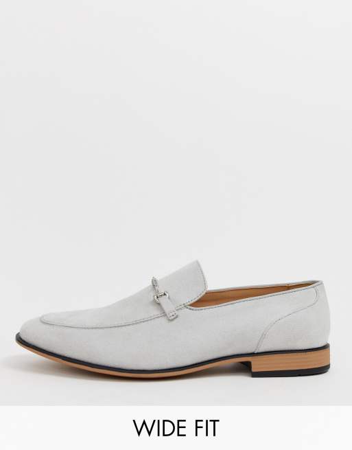ASOS DESIGN Wide Fit loafers in pale grey faux suede with snaffle ASOS