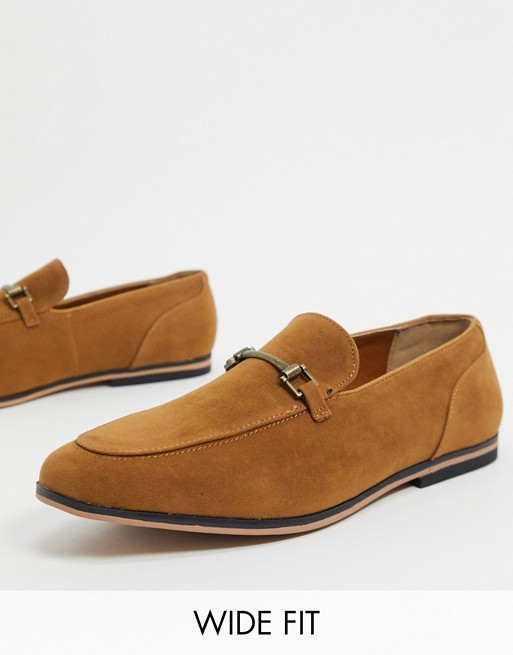 ASOS DESIGN Wide Fit loafers in tan faux suede with snaffle