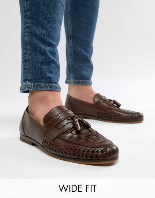 ASOS DESIGN Wide Fit Loafers In Woven Tan Leather With Tassel Detail | ASOS