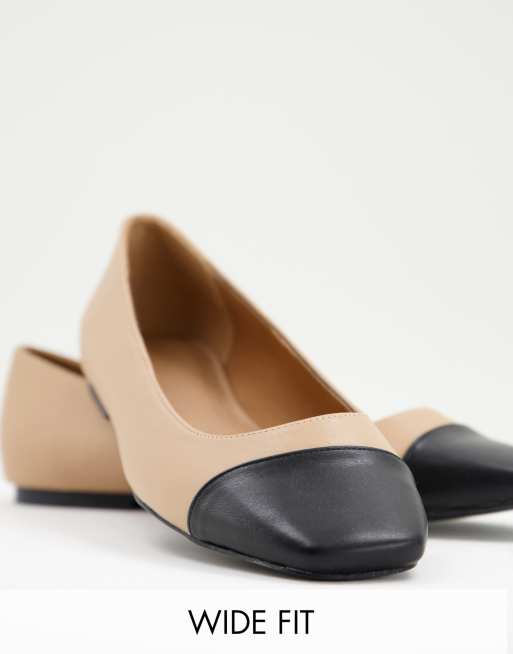 ASOS DESIGN Locket Square Toe Ballet Flats In Black And, 57% OFF