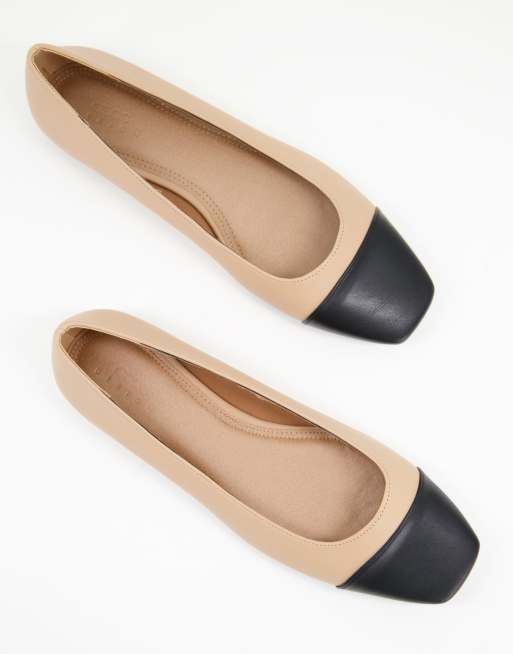 ASOS Wide Fit Locket square ballet flats in beige and black | ASOS