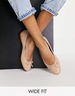 Asos Design Wide Fit Locus Round Ballet Flats In Beige-neutral