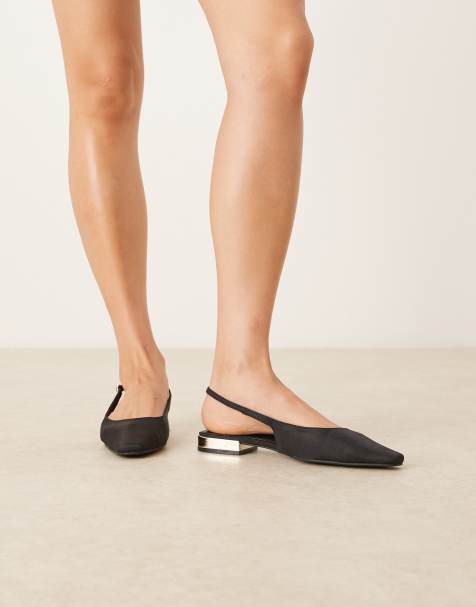 ASOS DESIGN Wide Fit Logan chisel toe slingback ballet flats in black - view 1