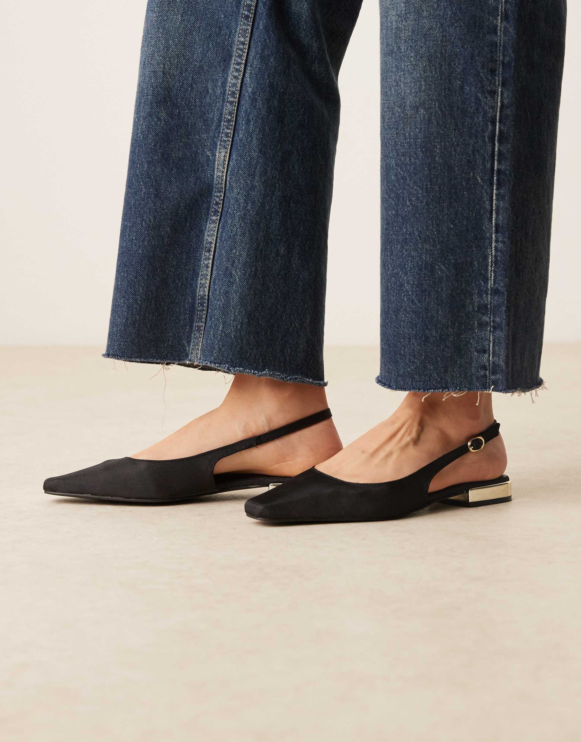 asos design wide fit logan slingback ballet flats in black