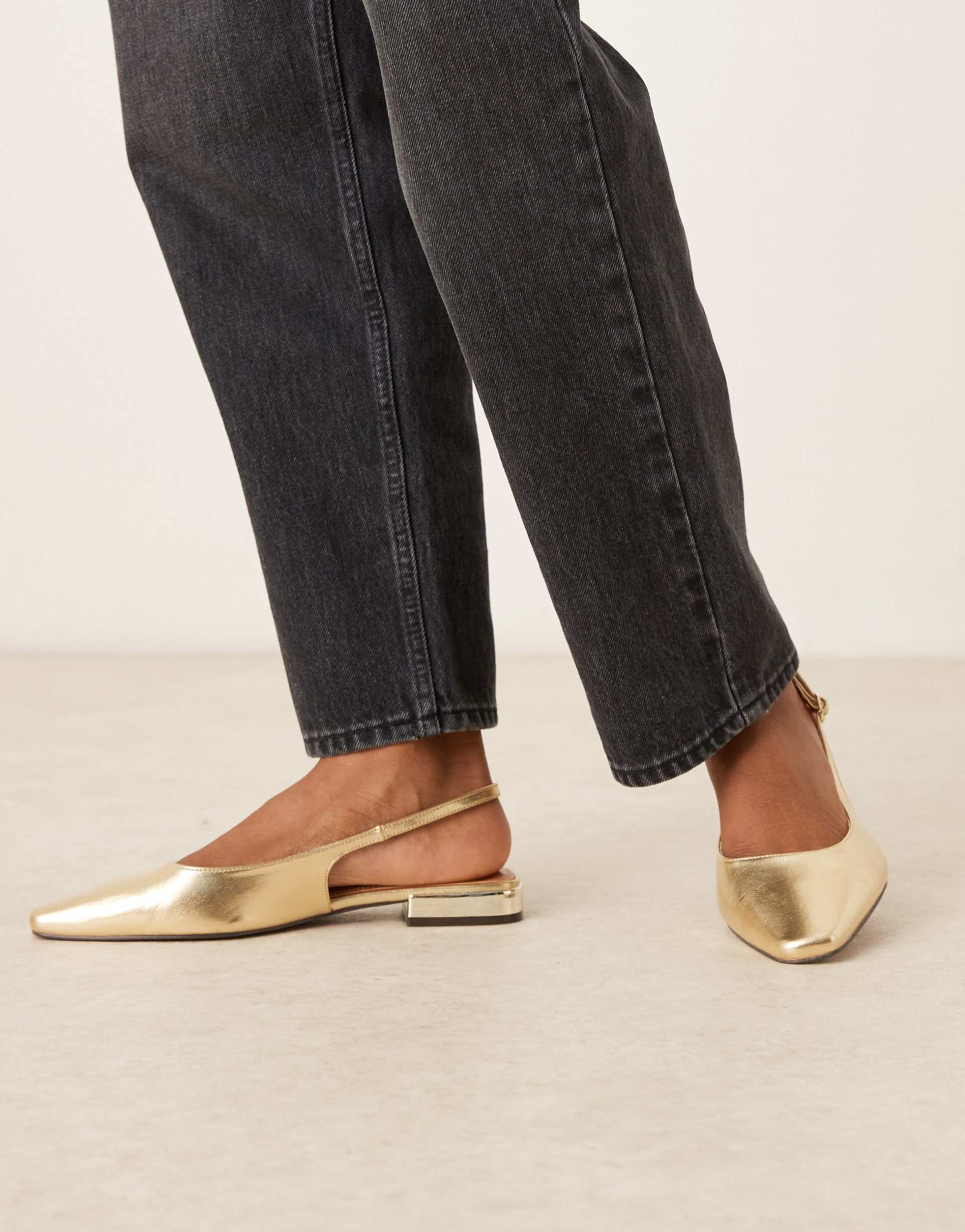 asos design wide fit logan slingback ballet flats in gold