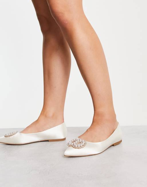 ASOS DESIGN Wide Fit Lola faux pearl embellished pointed ballet