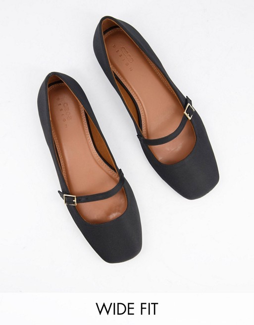 ASOS DESIGN Wide Fit Lolly mary jane ballet flats in black