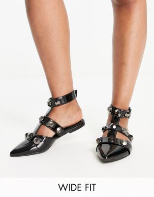 Asos Design Lorina Studded Ballet Flats In Black In Black