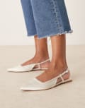 [ASOS DESIGN] ASOS DESIGN Wide Fit Lorraine slingback ballet flats in ivory satin-White 4 IVORY