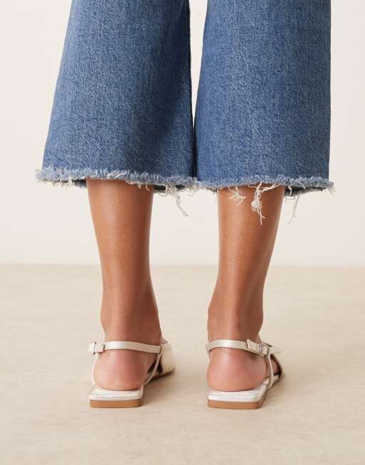 ASOS DESIGN Wide Fit Lorraine slingback ballet in ivory satin