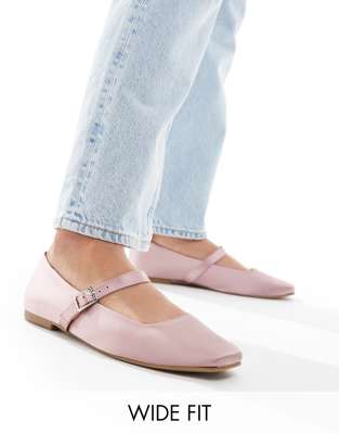 ASOS DESIGN Wide Fit - Lottie - Mary-Jane-Ballerinas aus rosa Satin, weite Passform