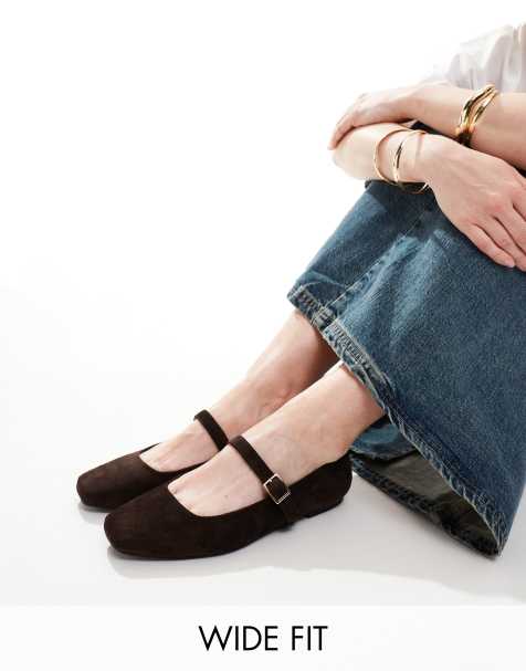 ASOS DESIGN Wide Fit – Lottie – Mary-Jane-Ballerinas in Braun mit weiter Passform - view 1