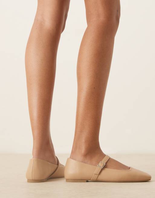 ASOS DESIGN Wide Fit Lottie mary jane ballet flats in beige, 2 of 4