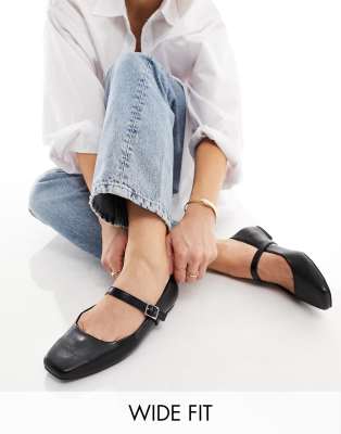 Asos Design Wide Fit Lottie Mary Jane Ballet Flats In Black