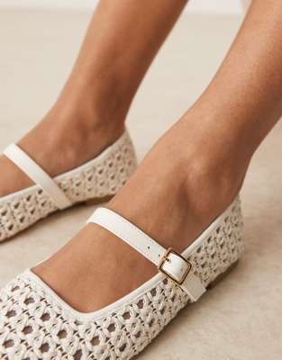 Asos Design Wide Fit Lottie Mary Jane Ballet Flats In White